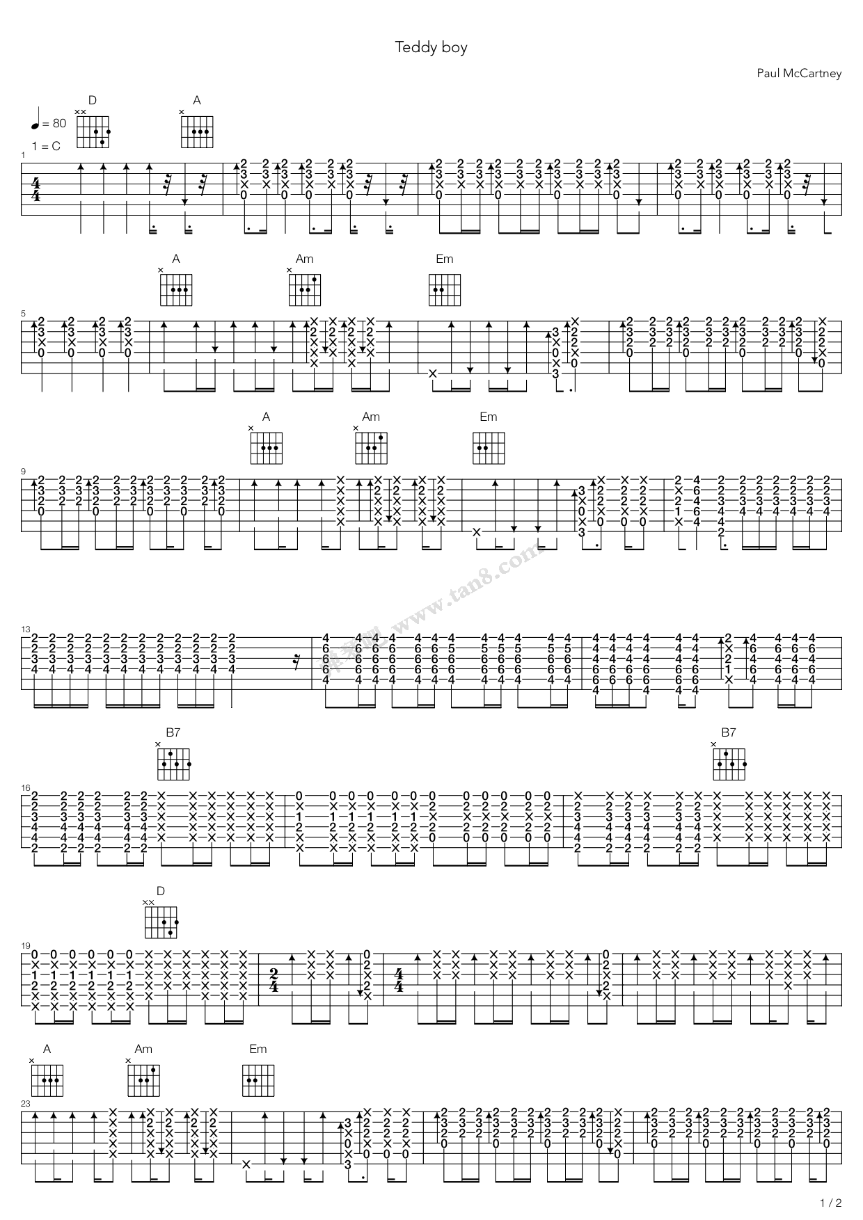 《Teddy Boy》吉他谱-C大调音乐网