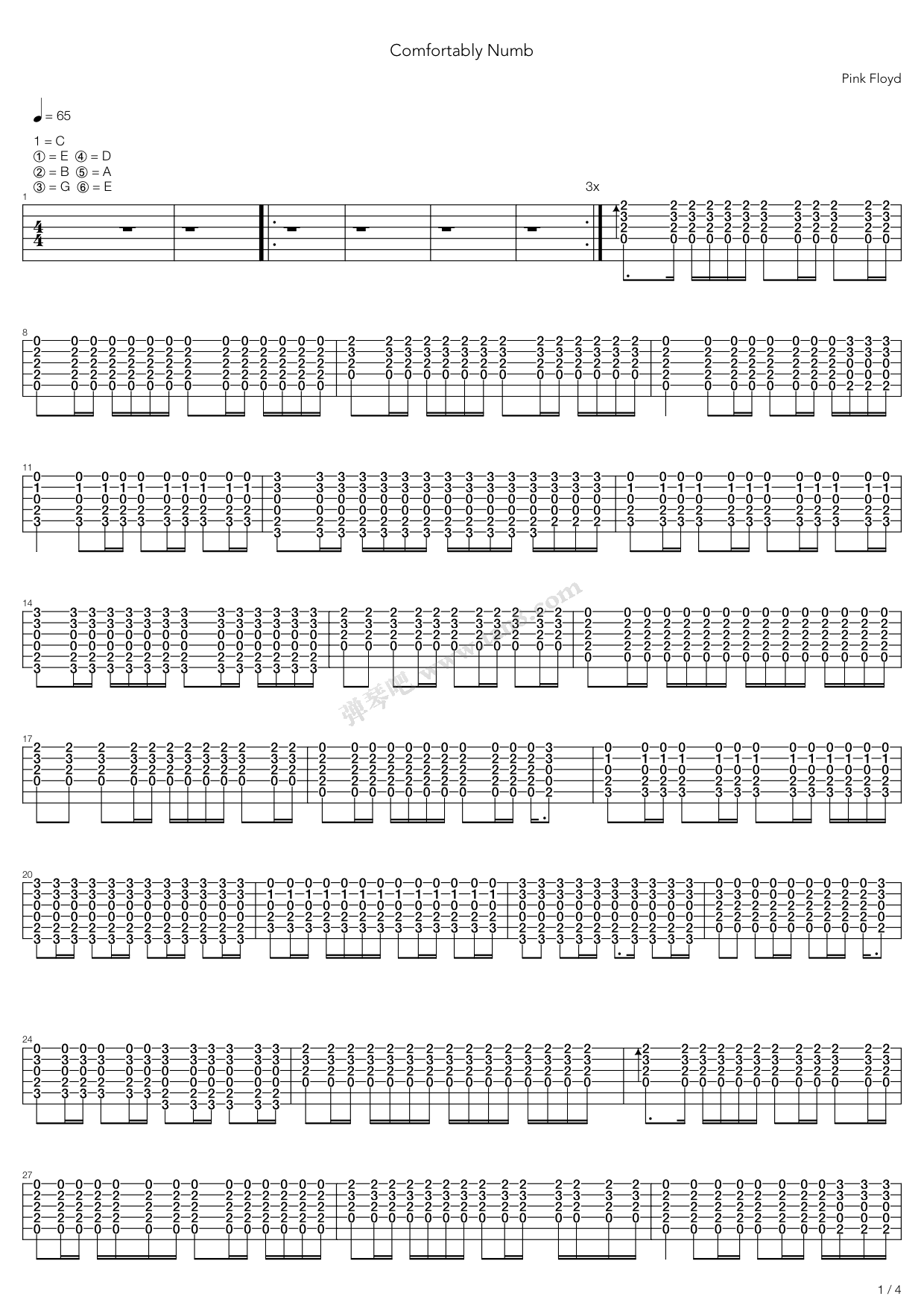 《Comfortably Numb》吉他谱-C大调音乐网