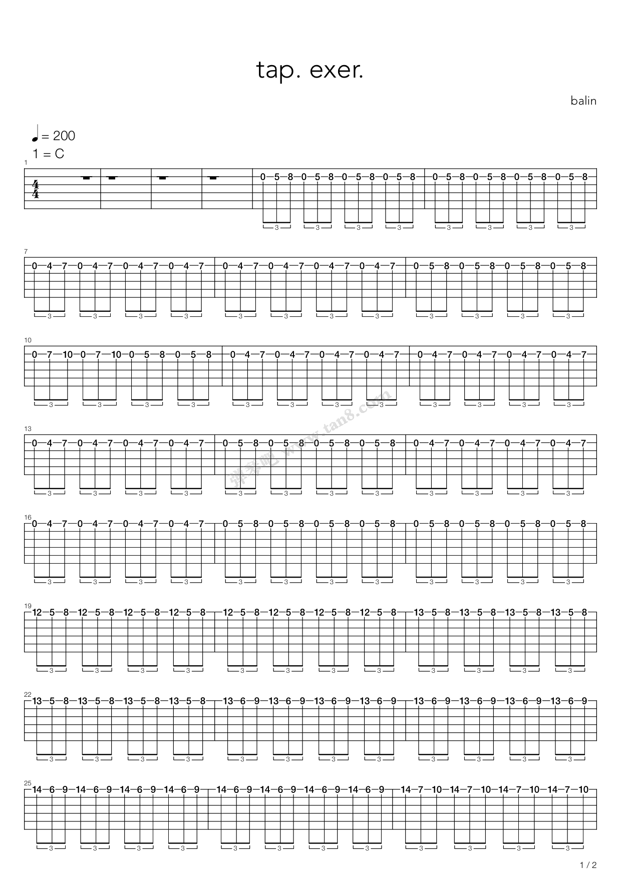 《点弦练习 - my tapping exercise》吉他谱-C大调音乐网