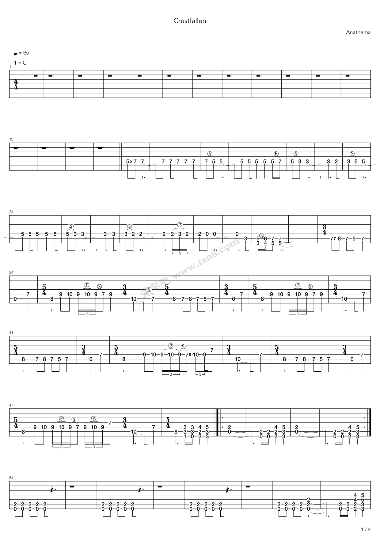 《Crestfallen》吉他谱-C大调音乐网