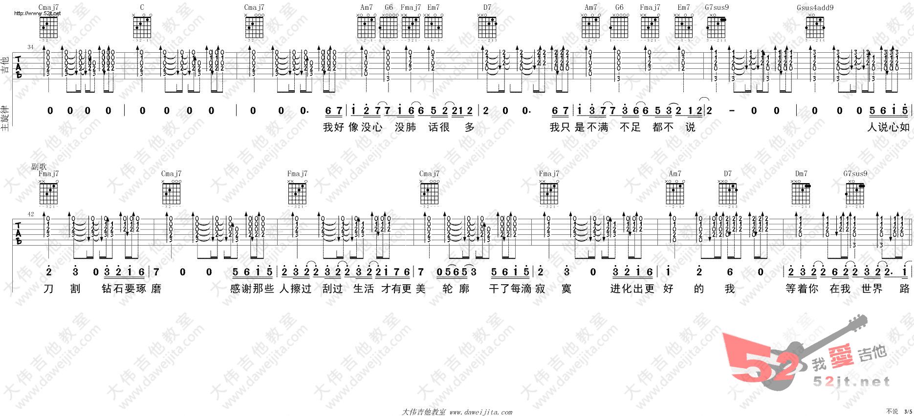 《《从你的全世界路过》主题曲 不说吉他谱视频》吉他谱-C大调音乐网