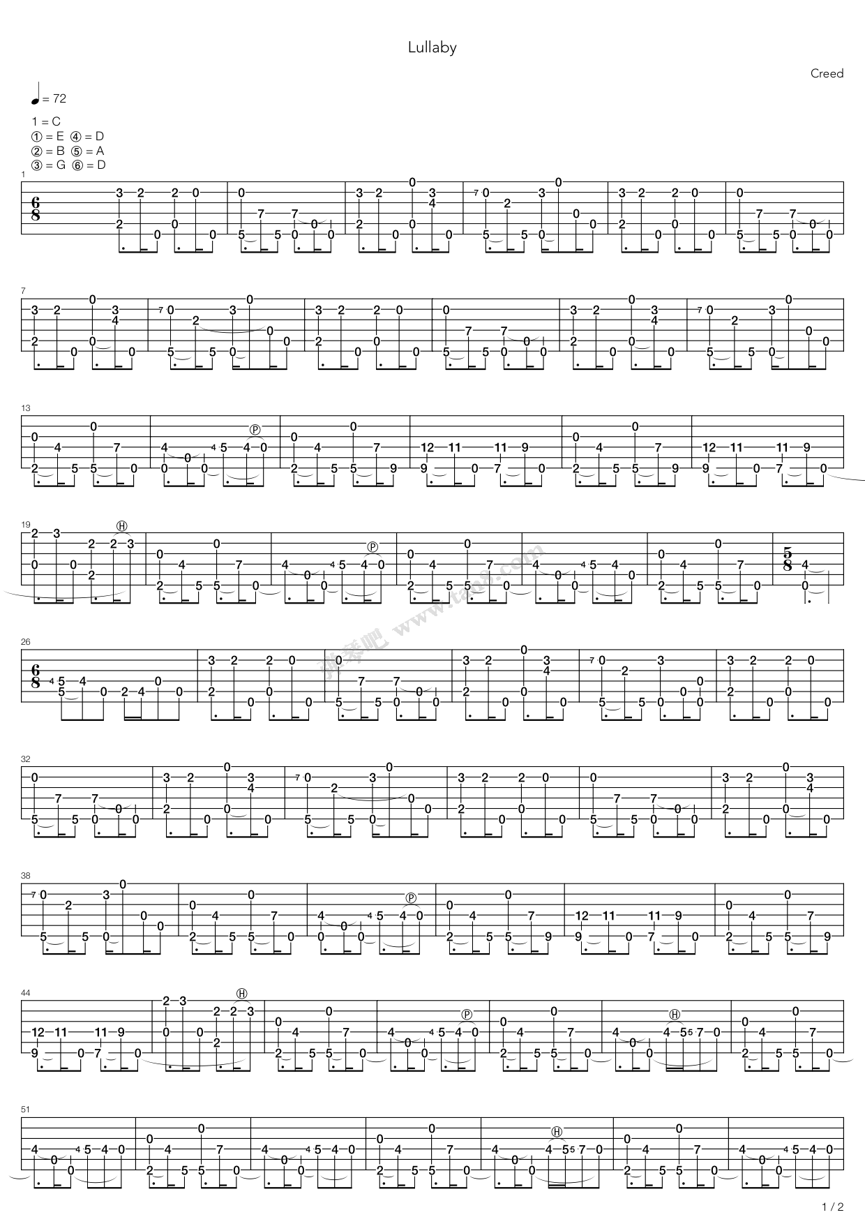 《Lullaby》吉他谱-C大调音乐网
