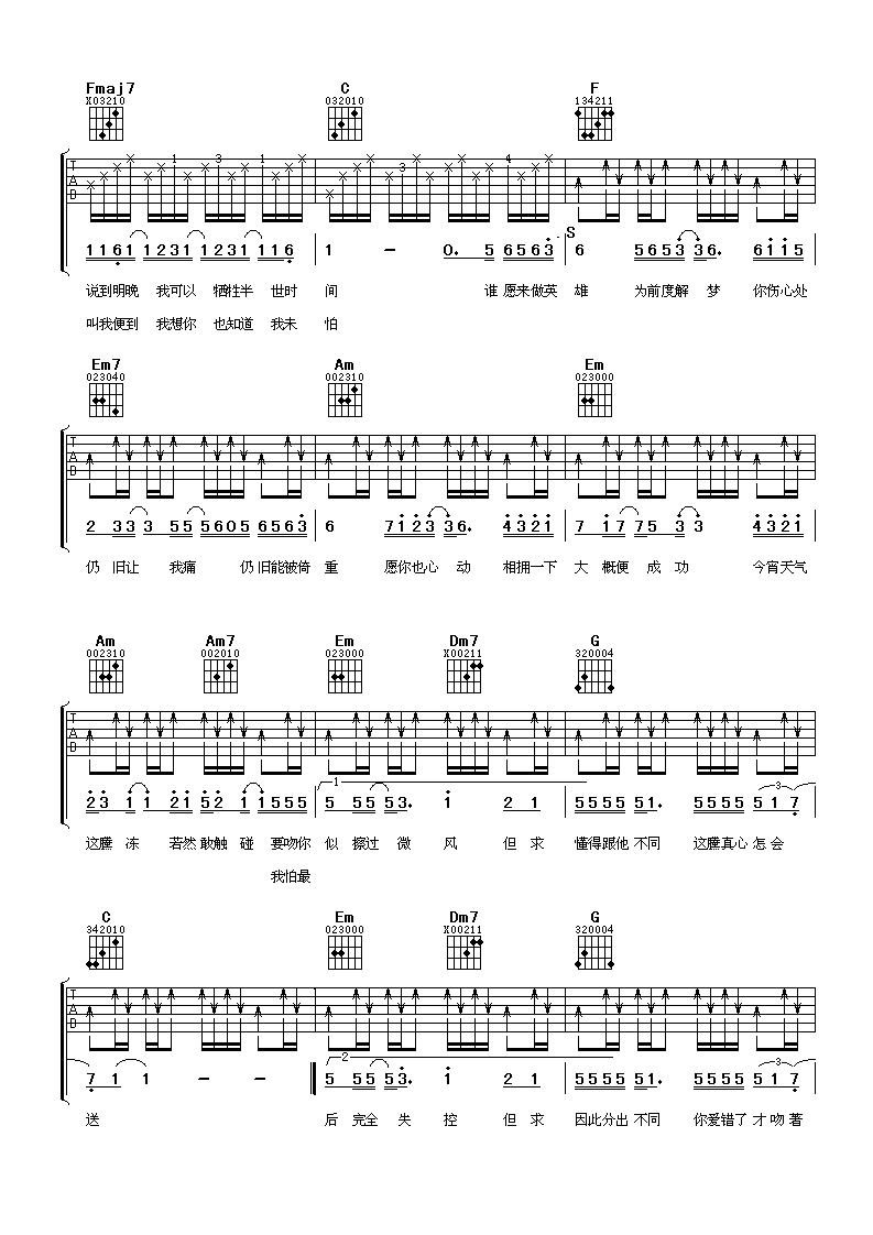 孙耀威 思前恋后吉他谱-C大调音乐网