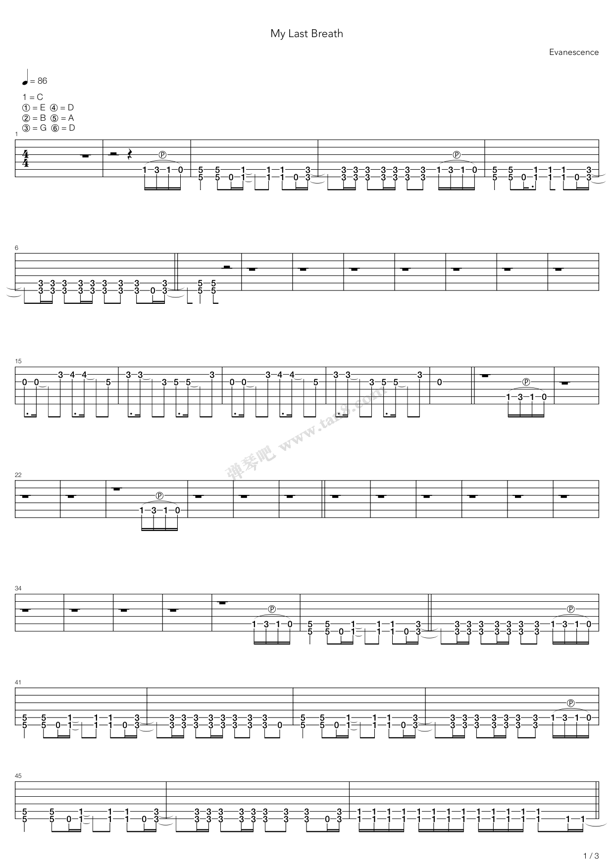 《My Last Breath》吉他谱-C大调音乐网