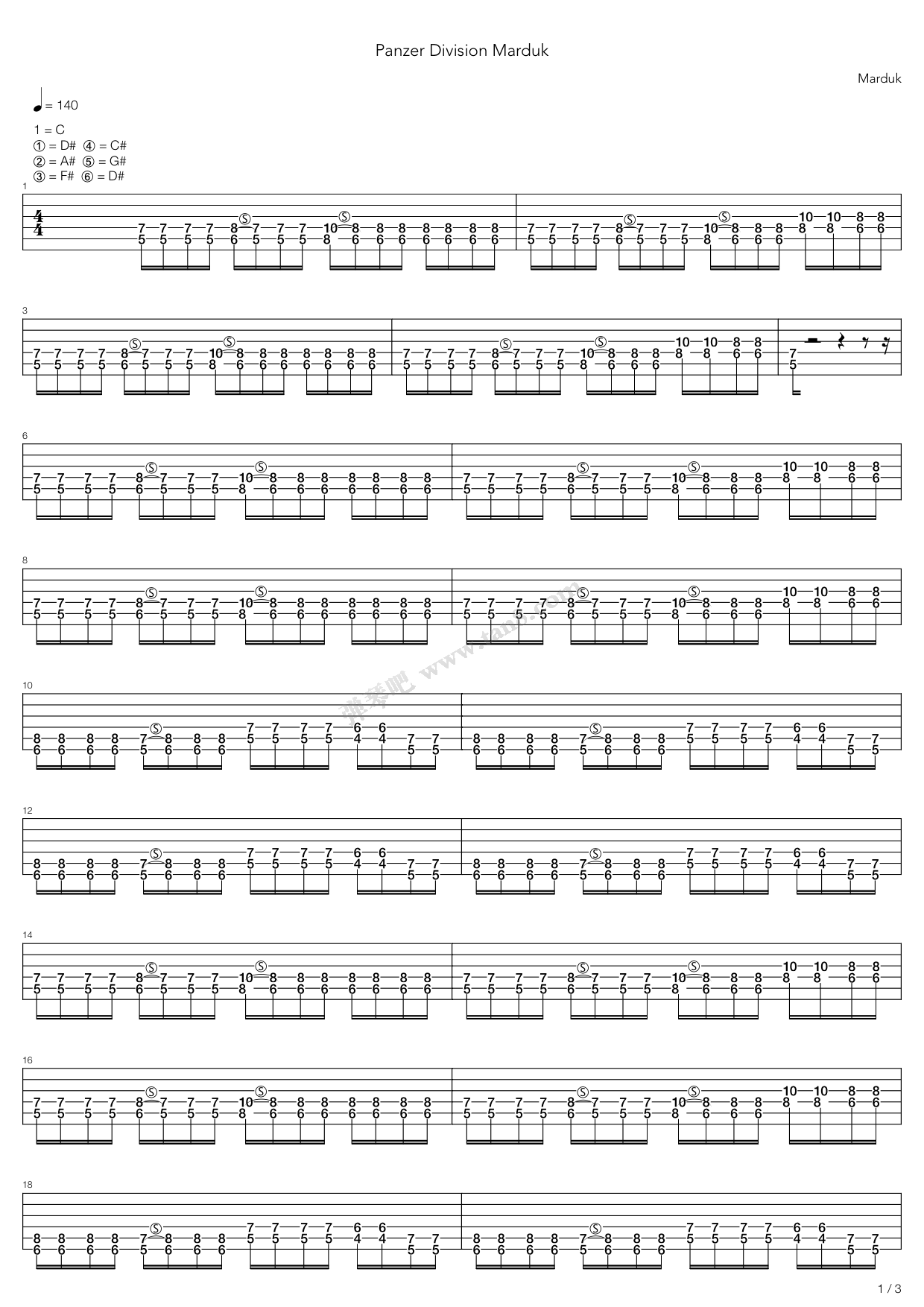 《Panzer Division Marduk》吉他谱-C大调音乐网