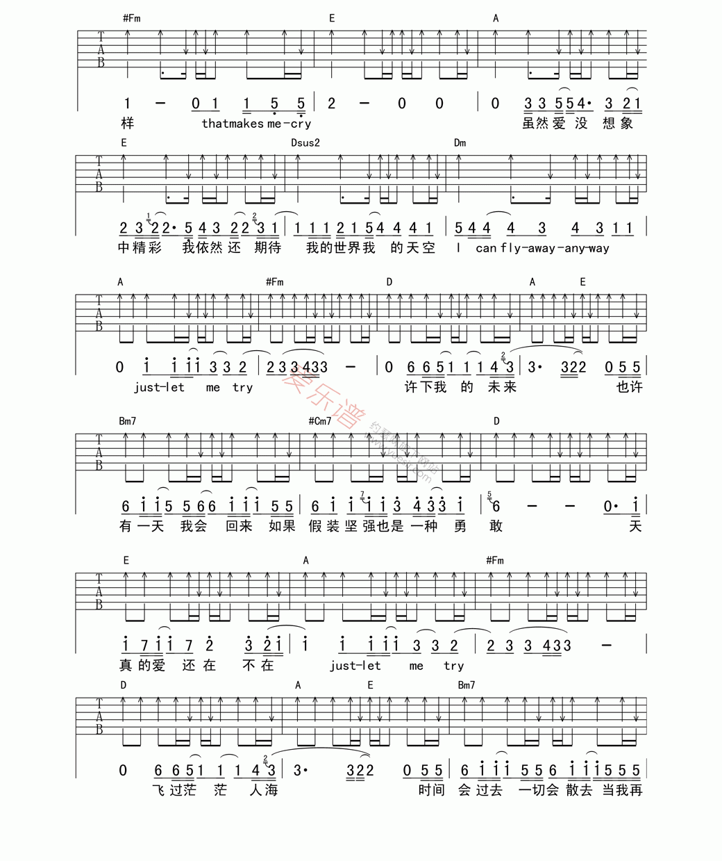 《丁香、晓晓《有一天我会回来》》吉他谱-C大调音乐网