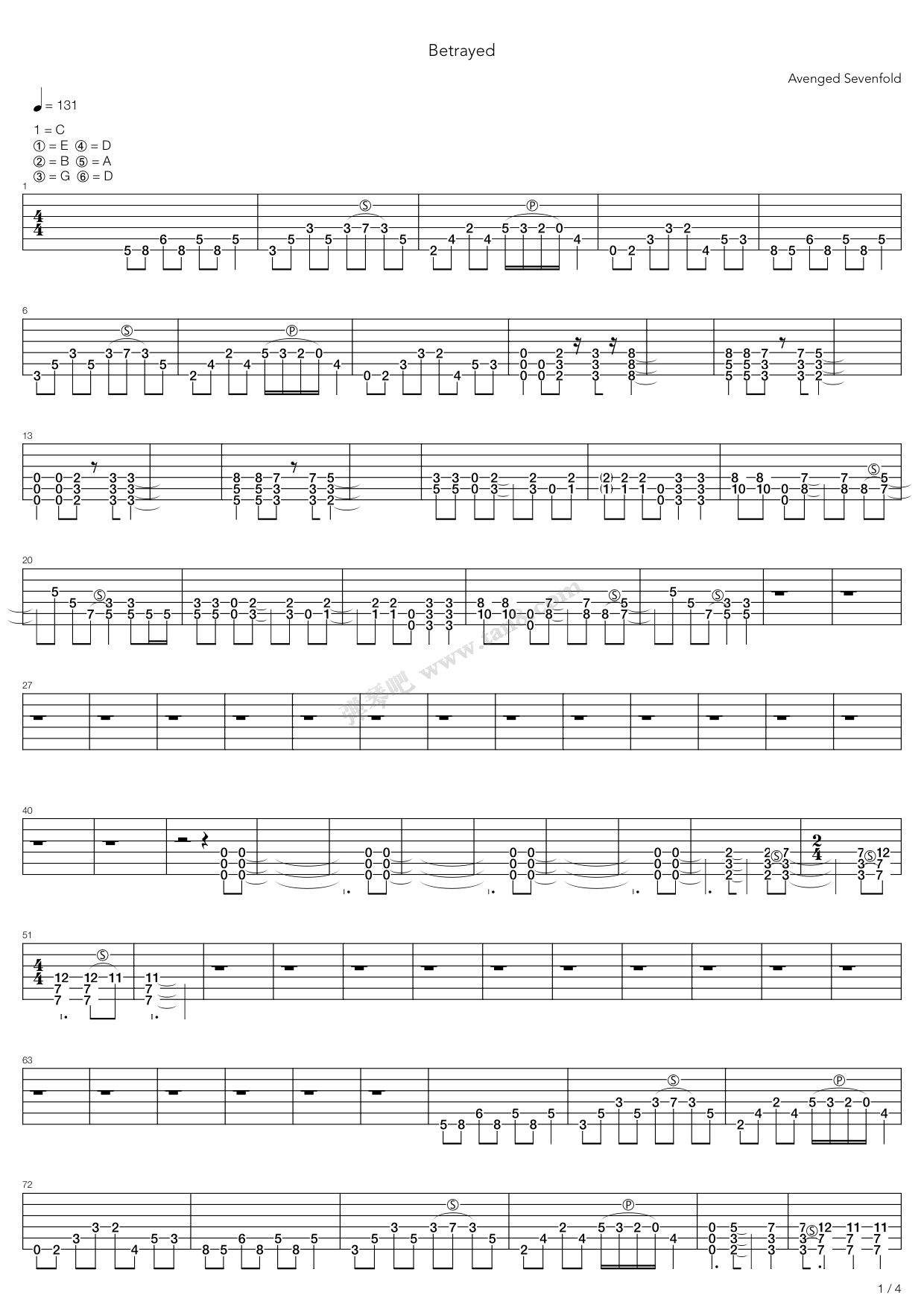 《Betrayed》吉他谱-C大调音乐网