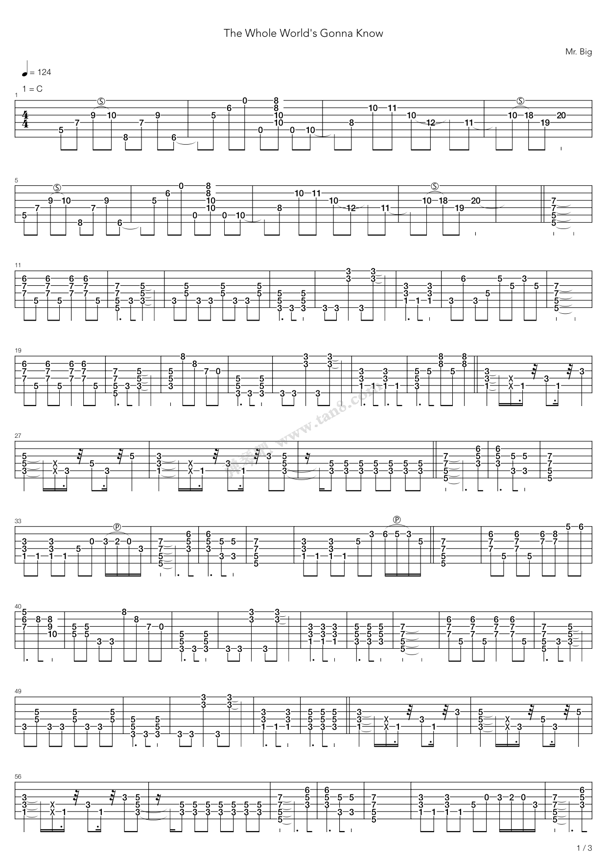《The Whole Worlds Gonna Know》吉他谱-C大调音乐网
