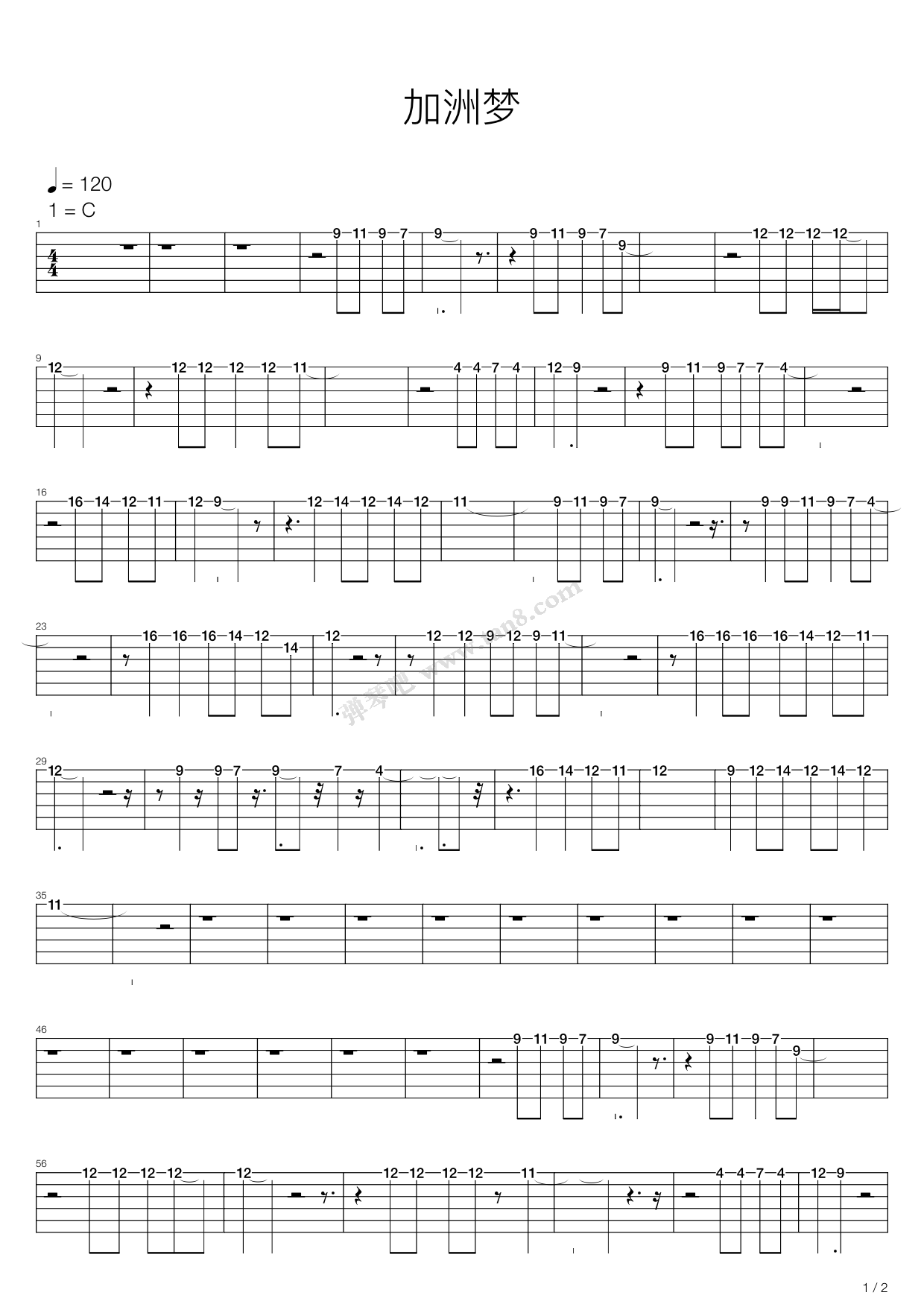 《California Dreaming(加洲梦)》吉他谱-C大调音乐网