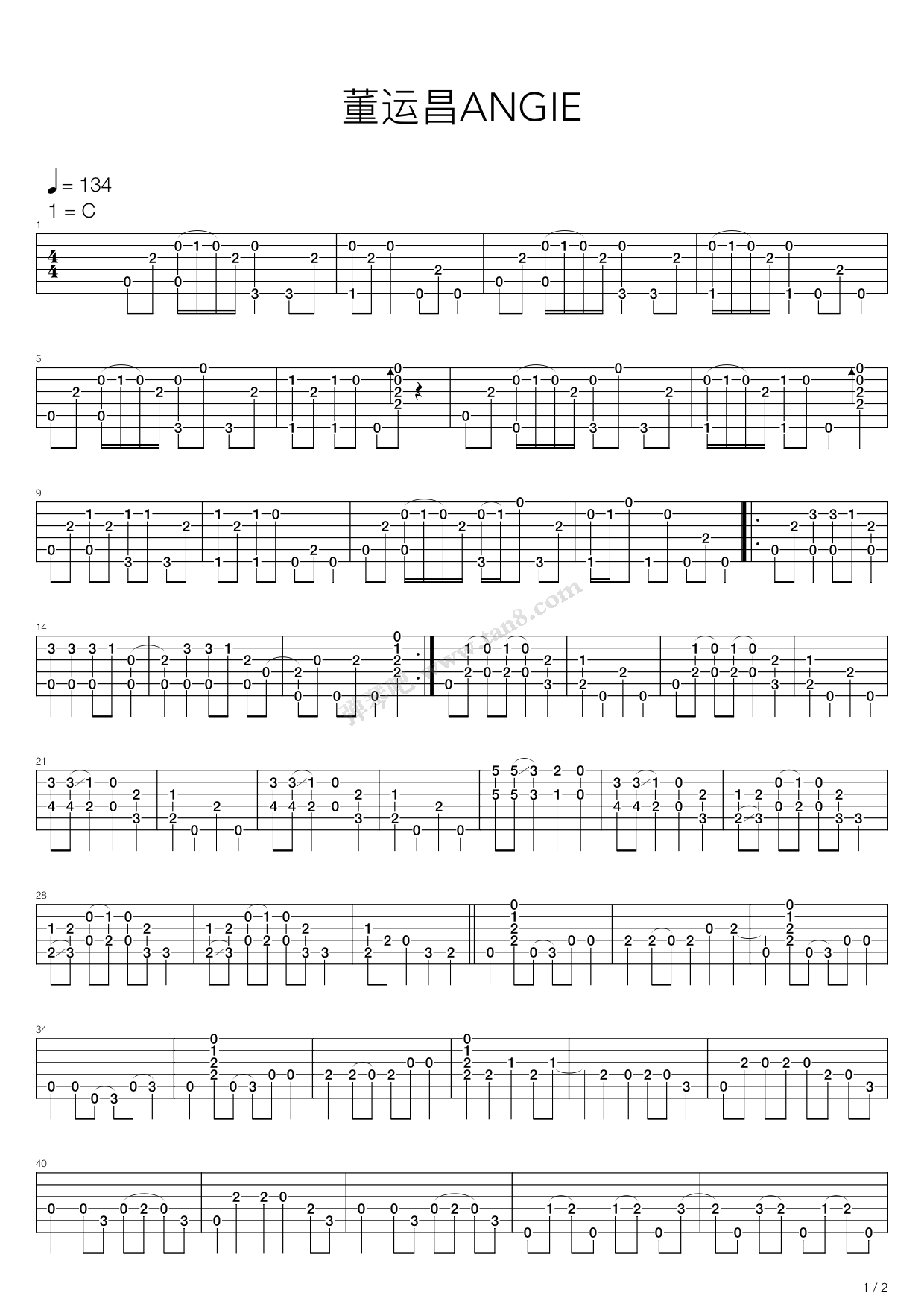 《ANGIE》吉他谱-C大调音乐网