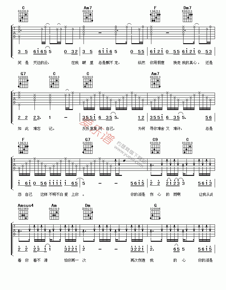 《王子鸣《伤心雨》》吉他谱-C大调音乐网