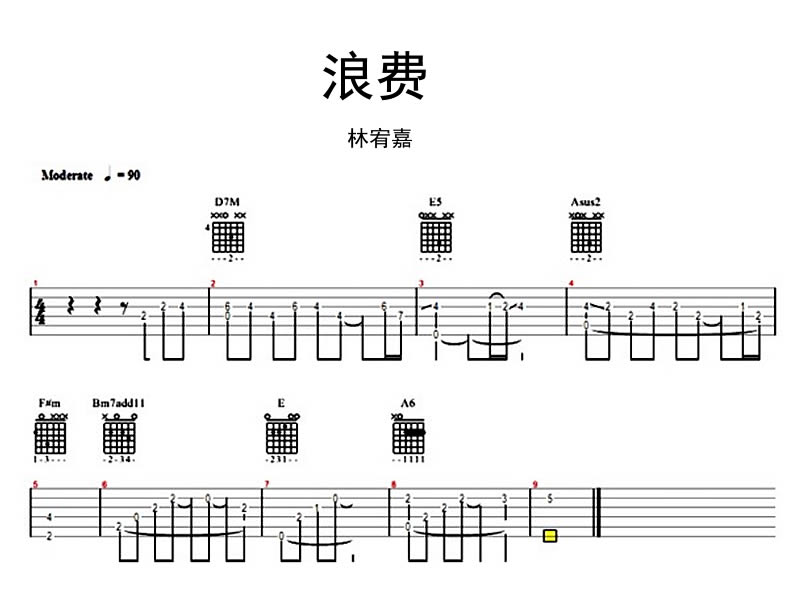 《浪费吉他谱_徐佳莹《我是歌手》_浪费六线弹唱图》吉他谱-C大调音乐网