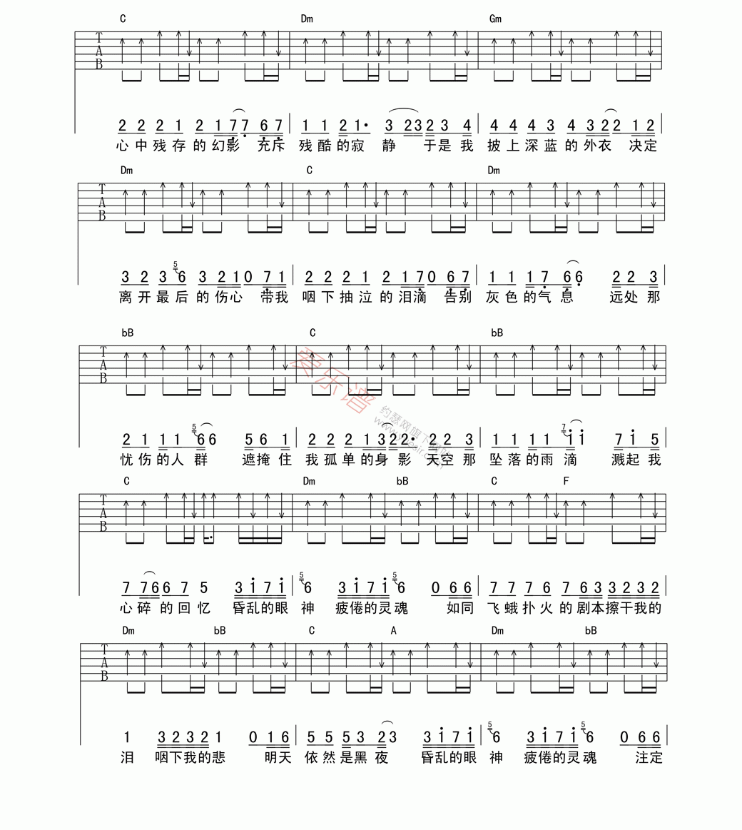 《杨天宁《雨泪》》吉他谱-C大调音乐网