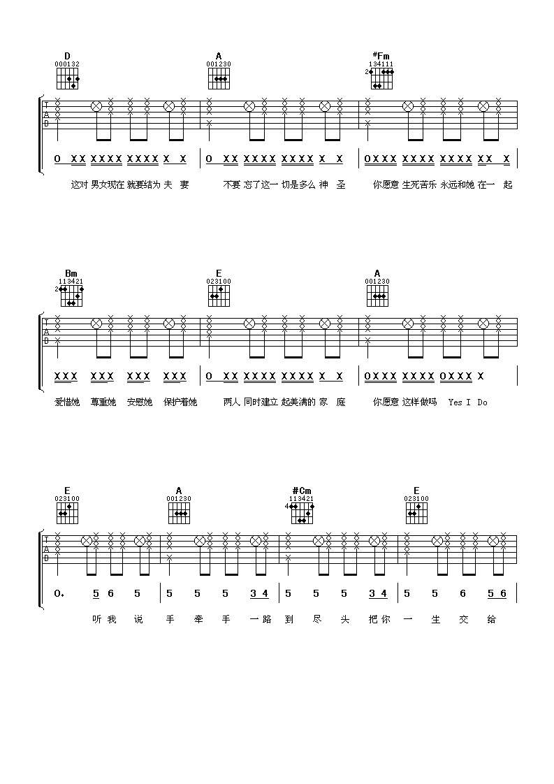 陶喆 蔡依林 今天你要嫁给我吉他谱-C大调音乐网