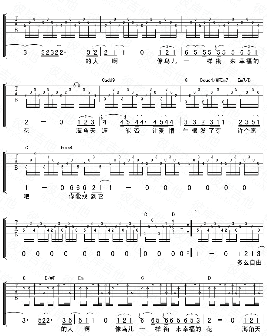 川子 许个愿吧吉他谱-C大调音乐网