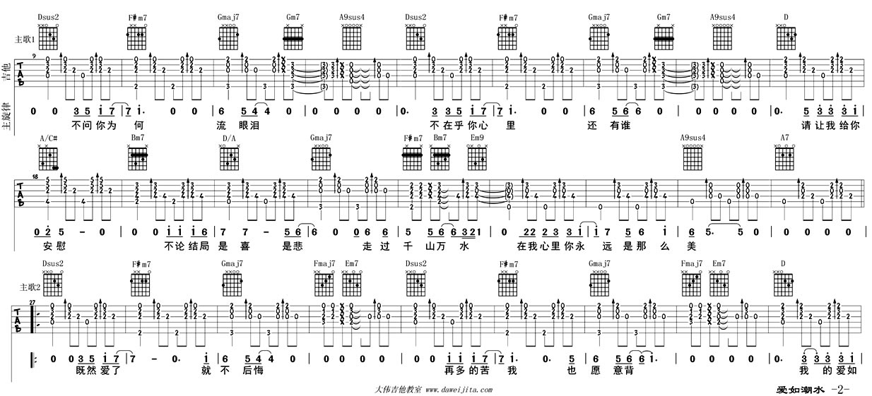 《爱如潮水吉他谱_张信哲六线谱吉他弹唱》吉他谱-C大调音乐网