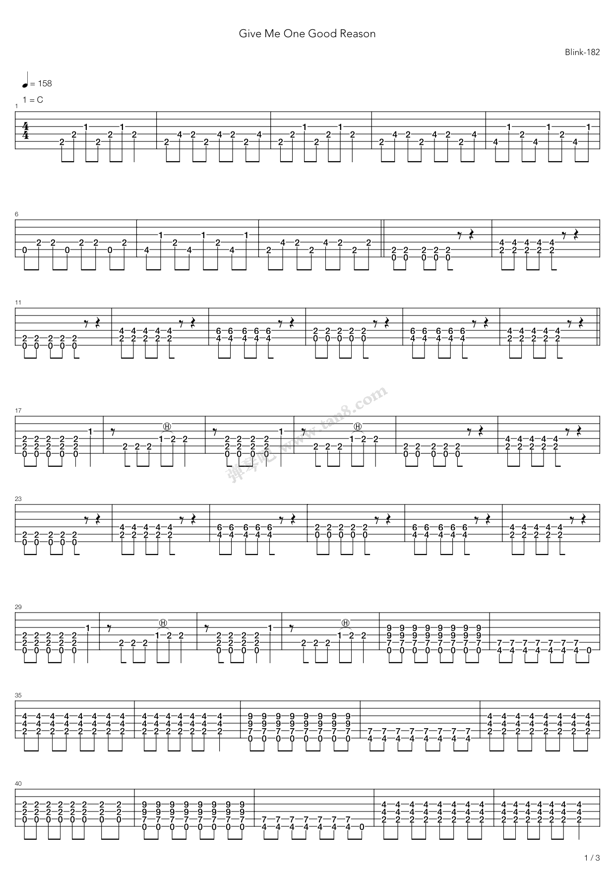 《Give Me One Good Reason》吉他谱-C大调音乐网