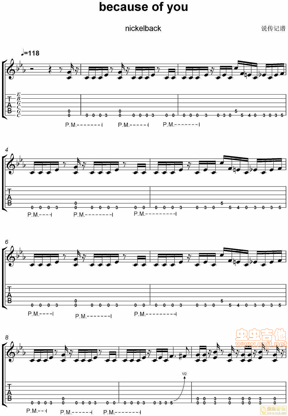 《说传记谱-分享-Nickelback-becauseofyou-节奏》吉他谱-C大调音乐网