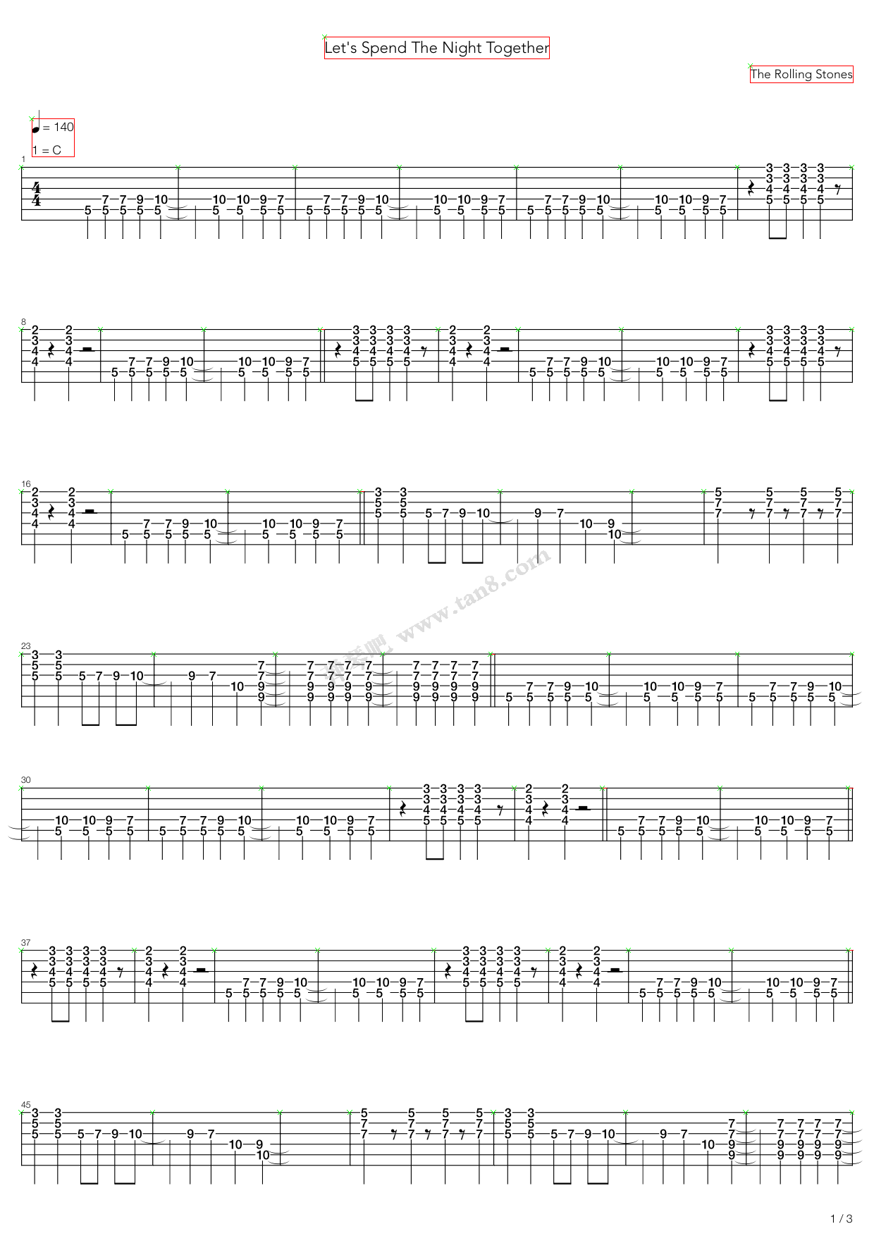 《Lets Spend The Night Together》吉他谱-C大调音乐网