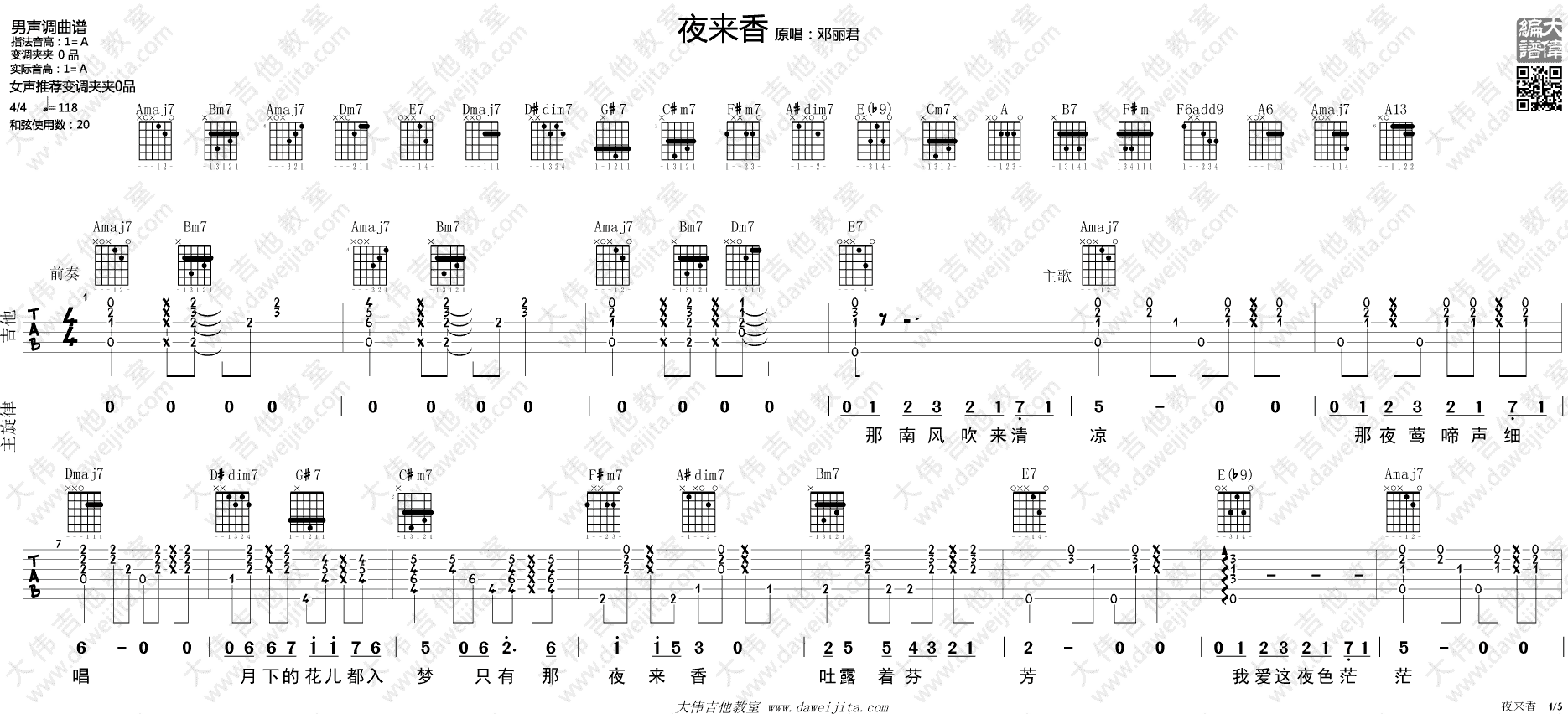 《邓丽君《夜来香》吉他谱_附弹唱演示版》吉他谱-C大调音乐网