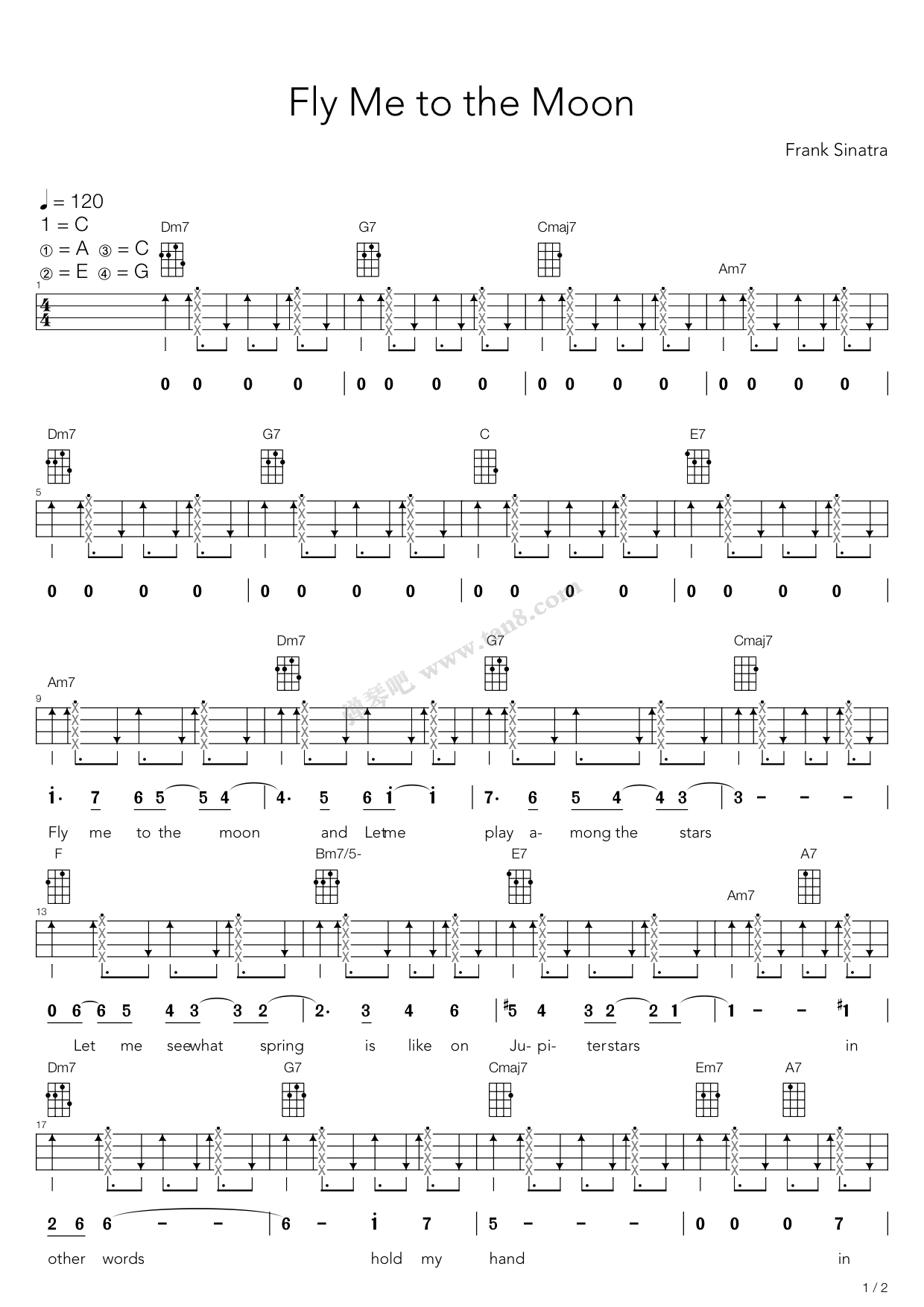 《Fly Me to the Moon（尤克里里弹唱谱）》吉他谱-C大调音乐网