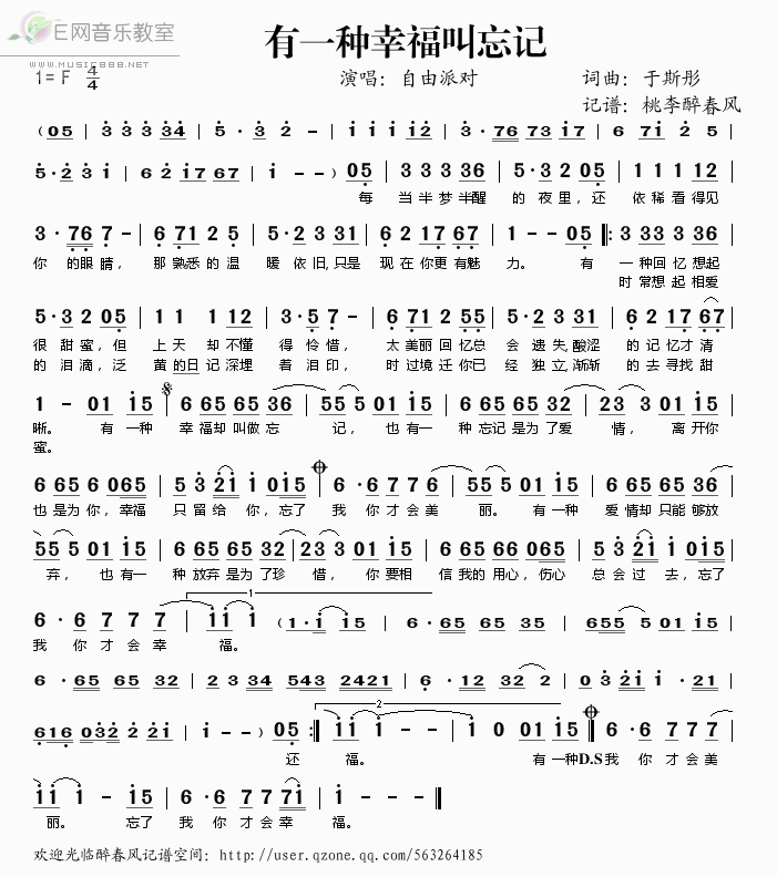 《有一种幸福叫忘记——自由派对（简谱）》吉他谱-C大调音乐网