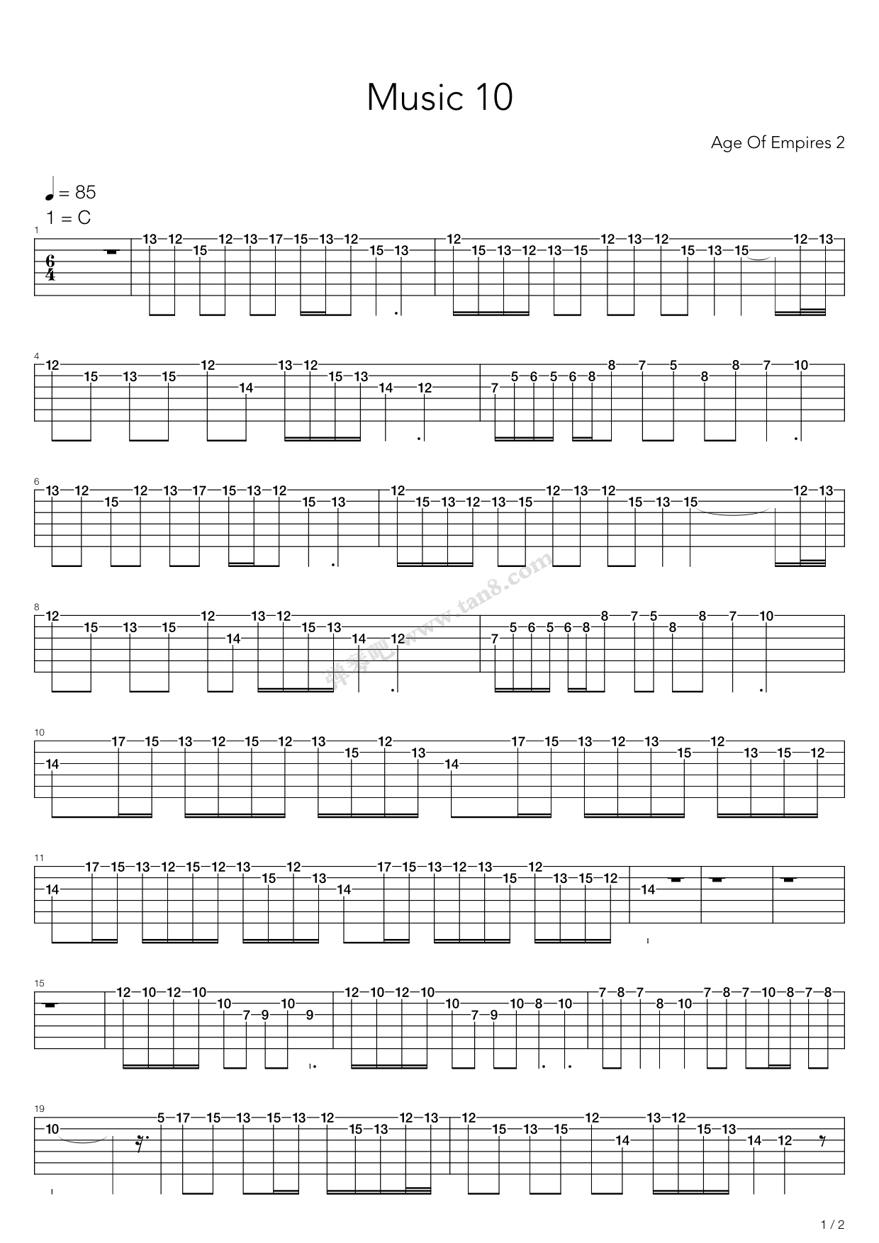 《Age Of Empires 2(帝国时代2) - Music 10》吉他谱-C大调音乐网