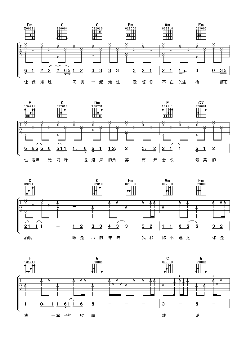 难说再见吉他谱-C大调音乐网