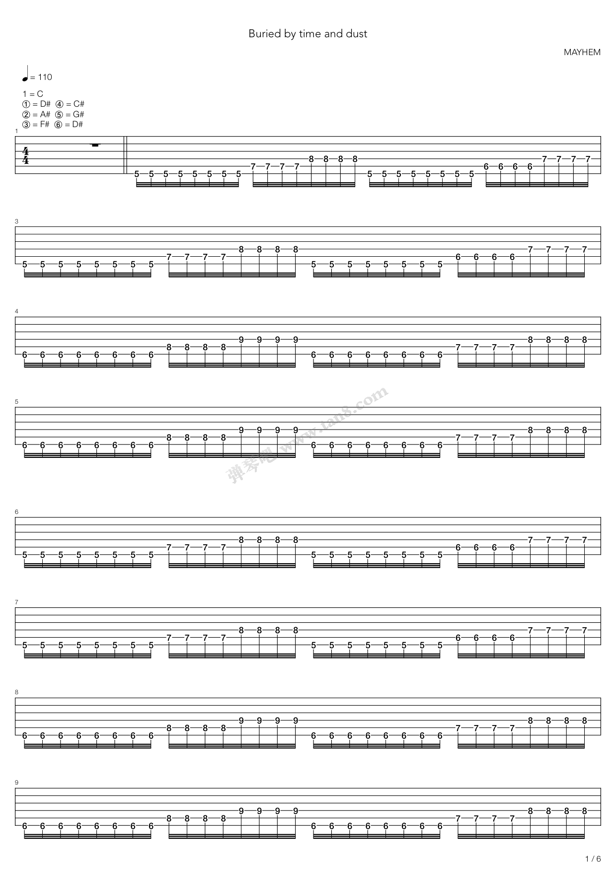 《Buried By Time And Dust》吉他谱-C大调音乐网
