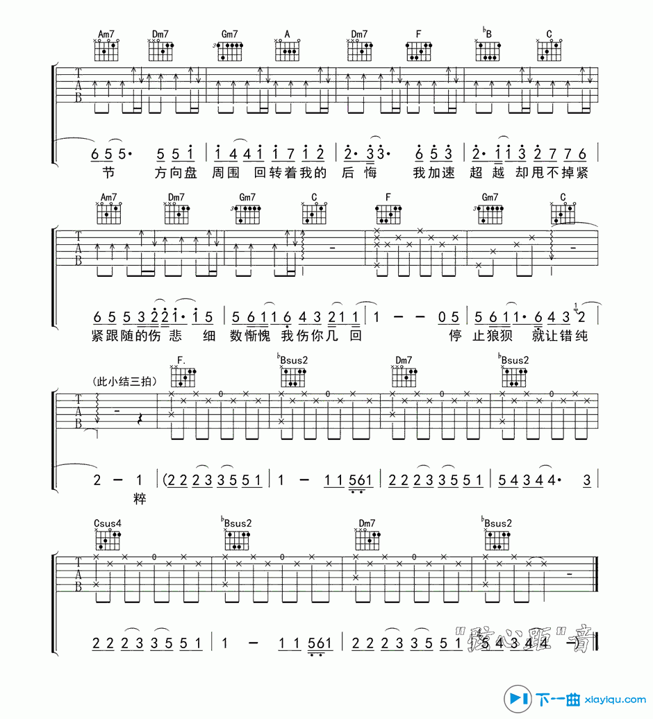 《一路向北吉他谱F调_周杰伦一路向北吉他六线谱》吉他谱-C大调音乐网