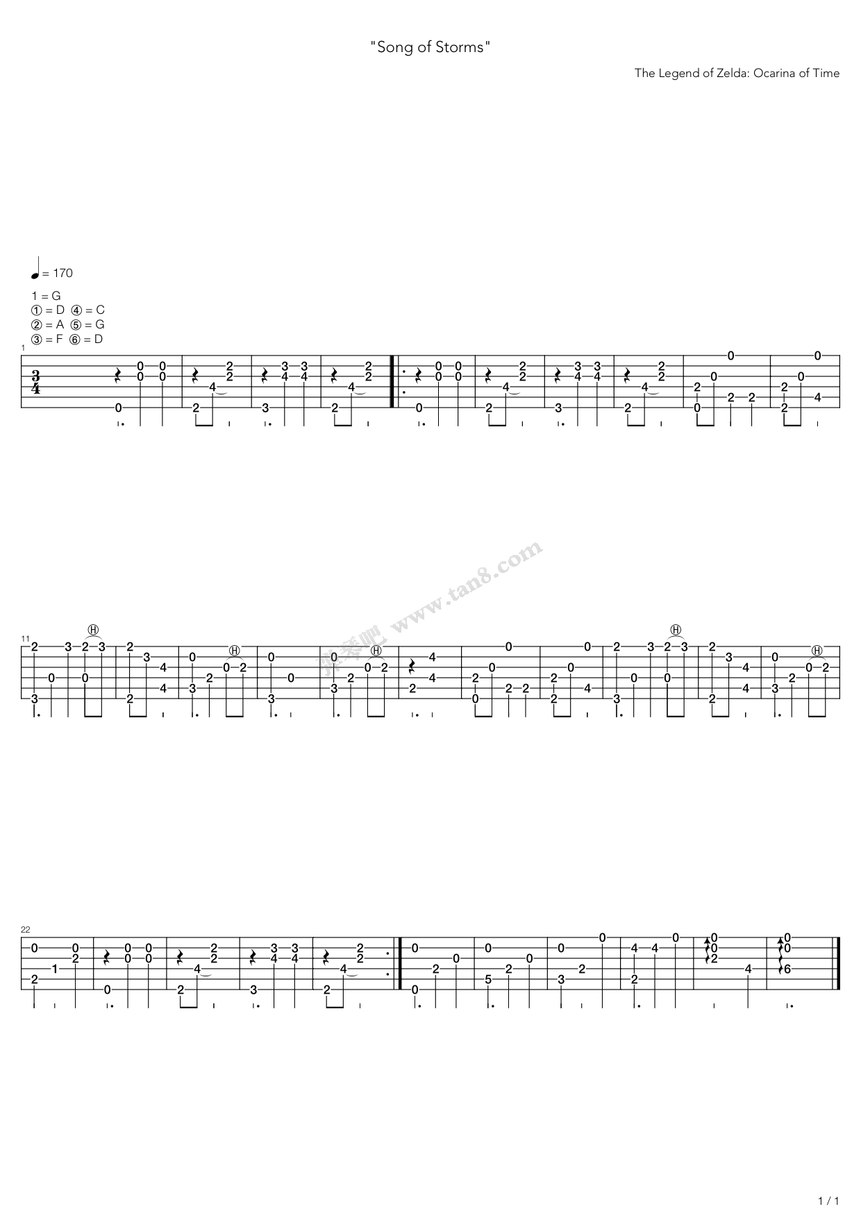 《Song Of Storms(塞尔达传说)》吉他谱-C大调音乐网