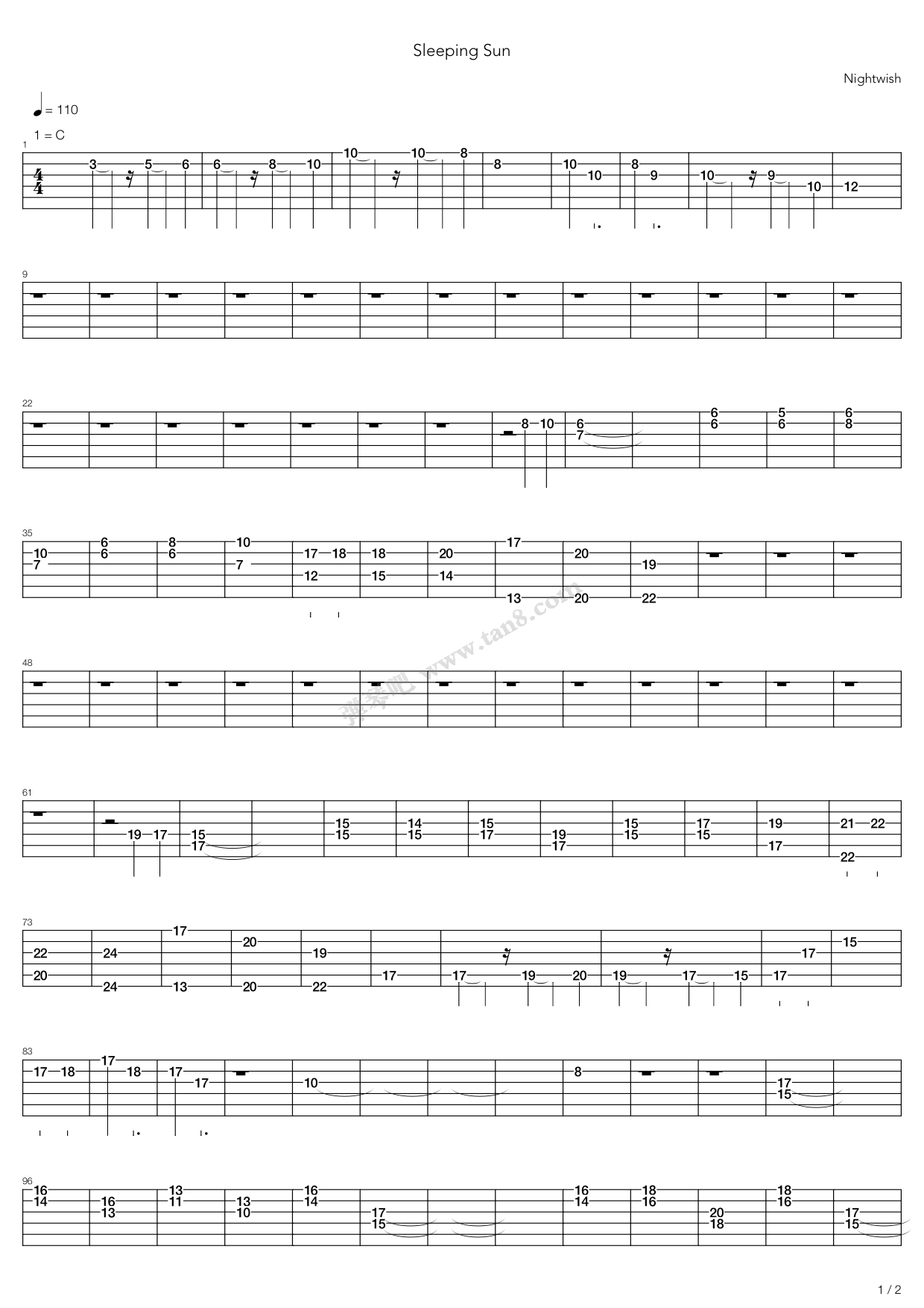《Sleeping Sun》吉他谱-C大调音乐网