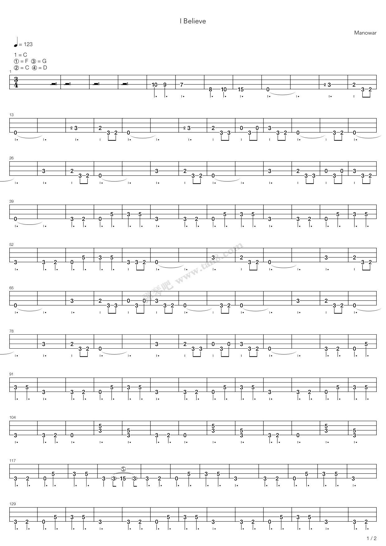 《I Believe》吉他谱-C大调音乐网