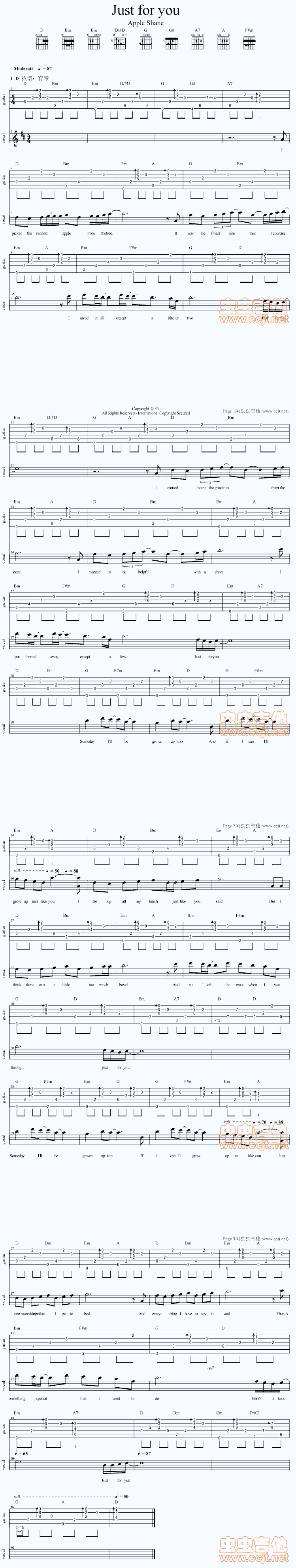 《just for you 原版》吉他谱-C大调音乐网