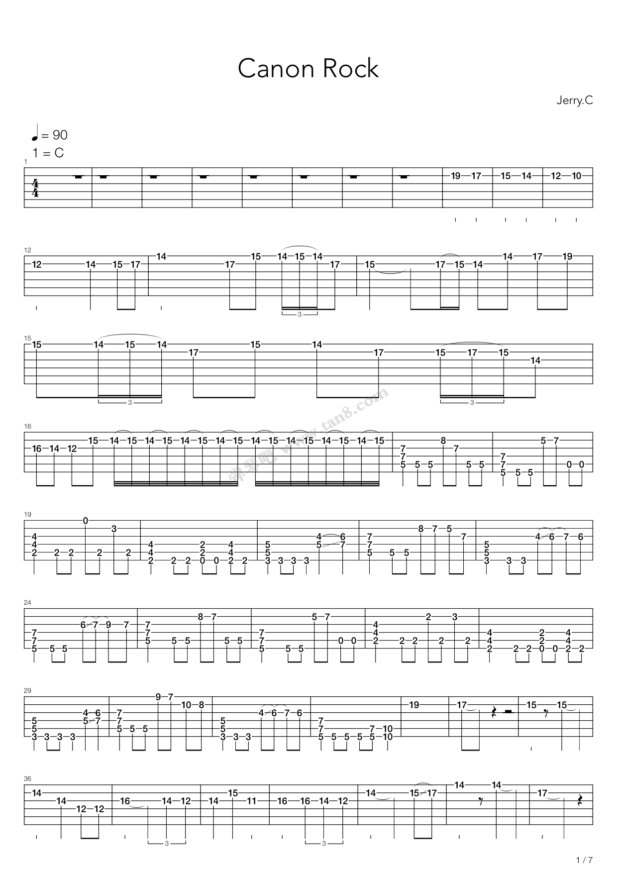《卡农 摇滚版（Canon Rock）》吉他谱-C大调音乐网