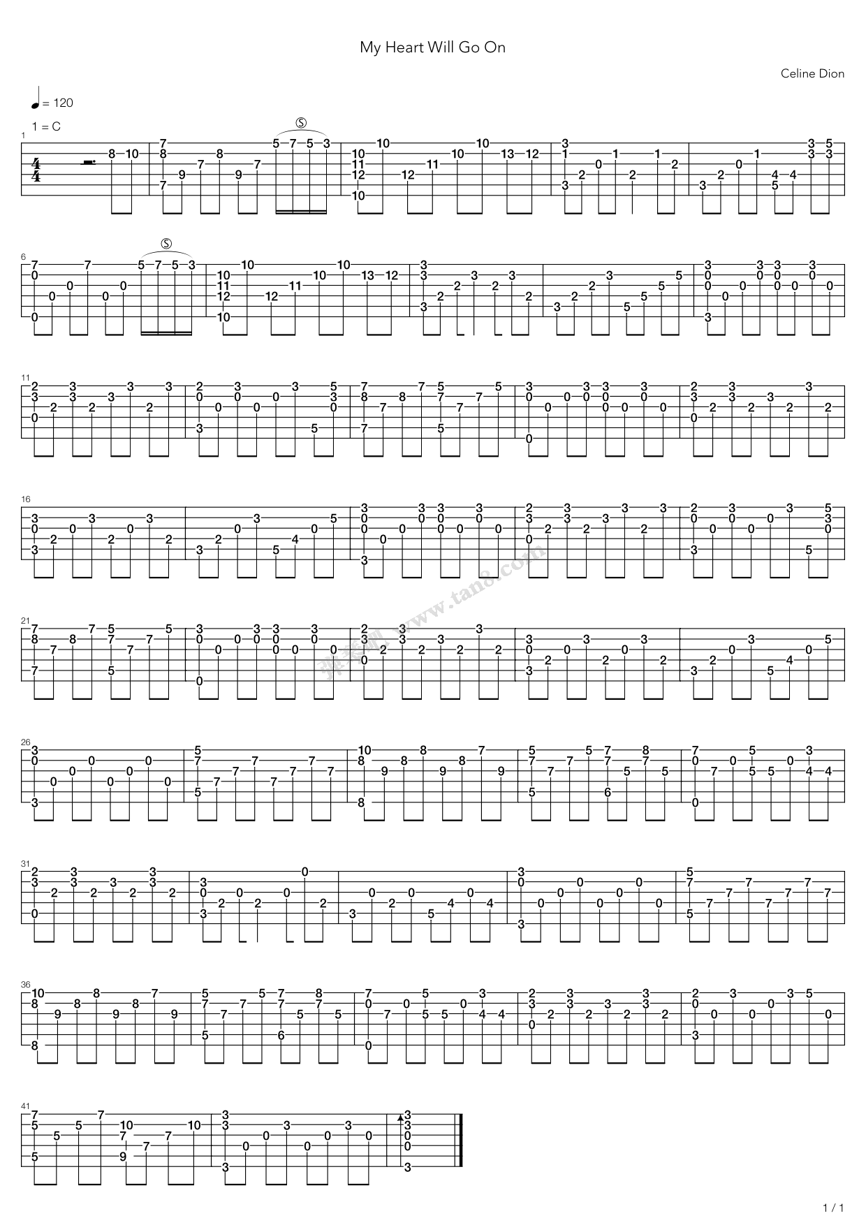 《My Heart Will Go On》吉他谱-C大调音乐网