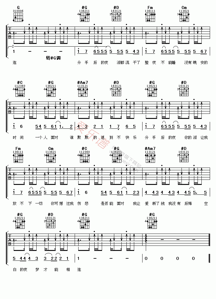 《陈好《分手后的夜》》吉他谱-C大调音乐网
