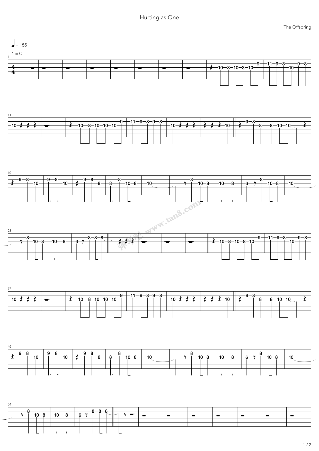 《Hurting As One》吉他谱-C大调音乐网