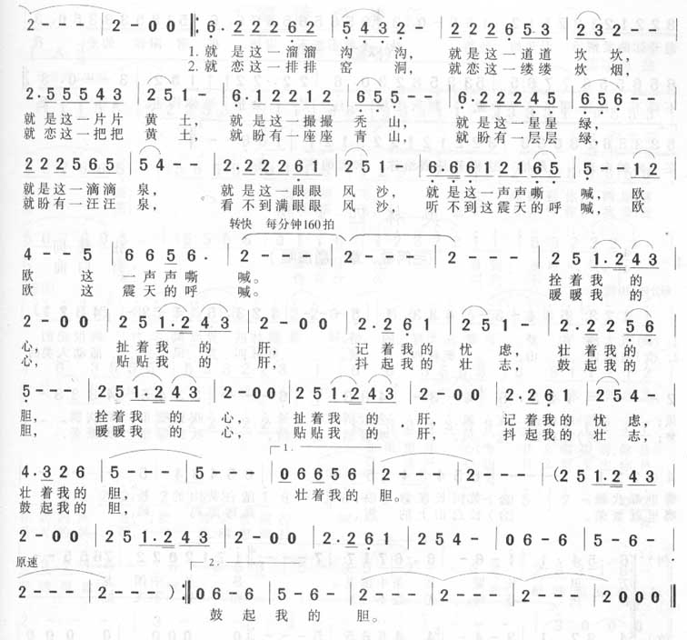 《就恋这把土－付笛生（平凡的世界影视简谱）》吉他谱-C大调音乐网