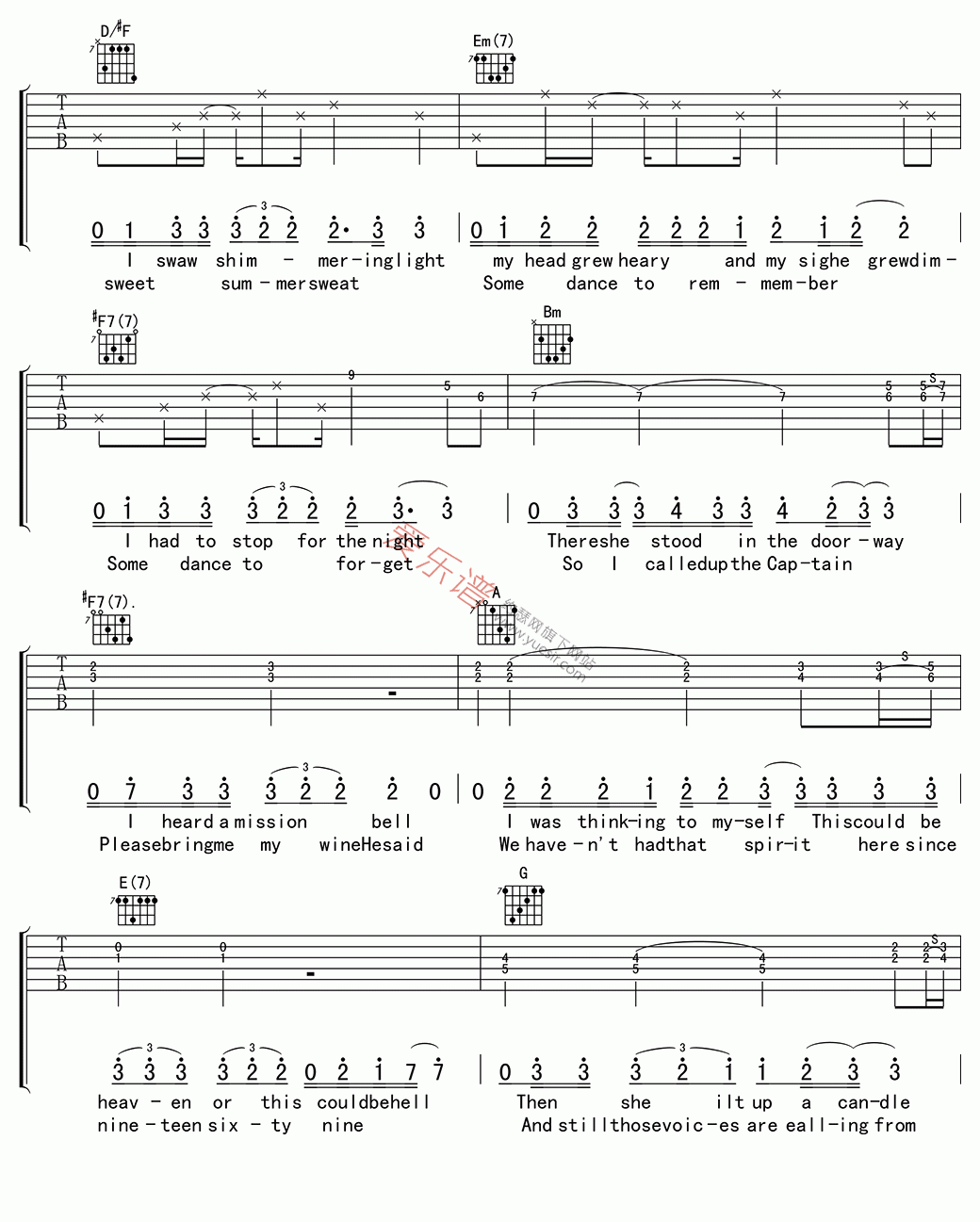 《Eagles《Hotel California(加州旅馆)》》吉他谱-C大调音乐网