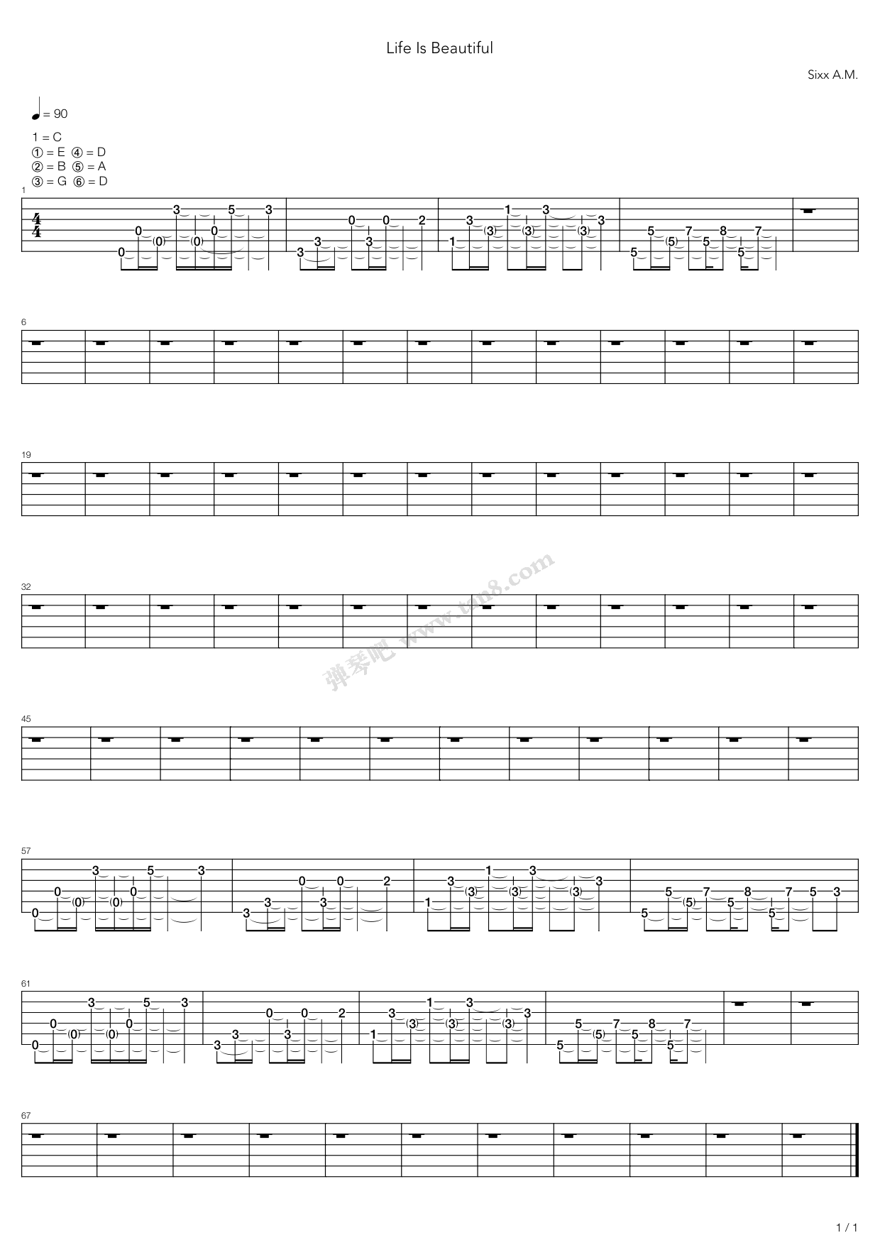 《Life Is Beautiful》吉他谱-C大调音乐网