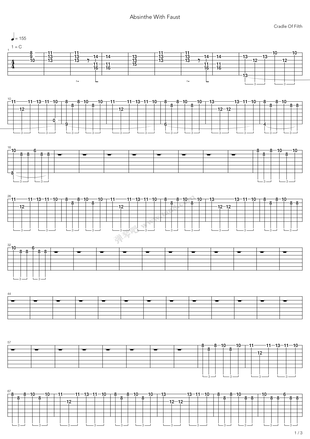 《Absinthe With Faust》吉他谱-C大调音乐网