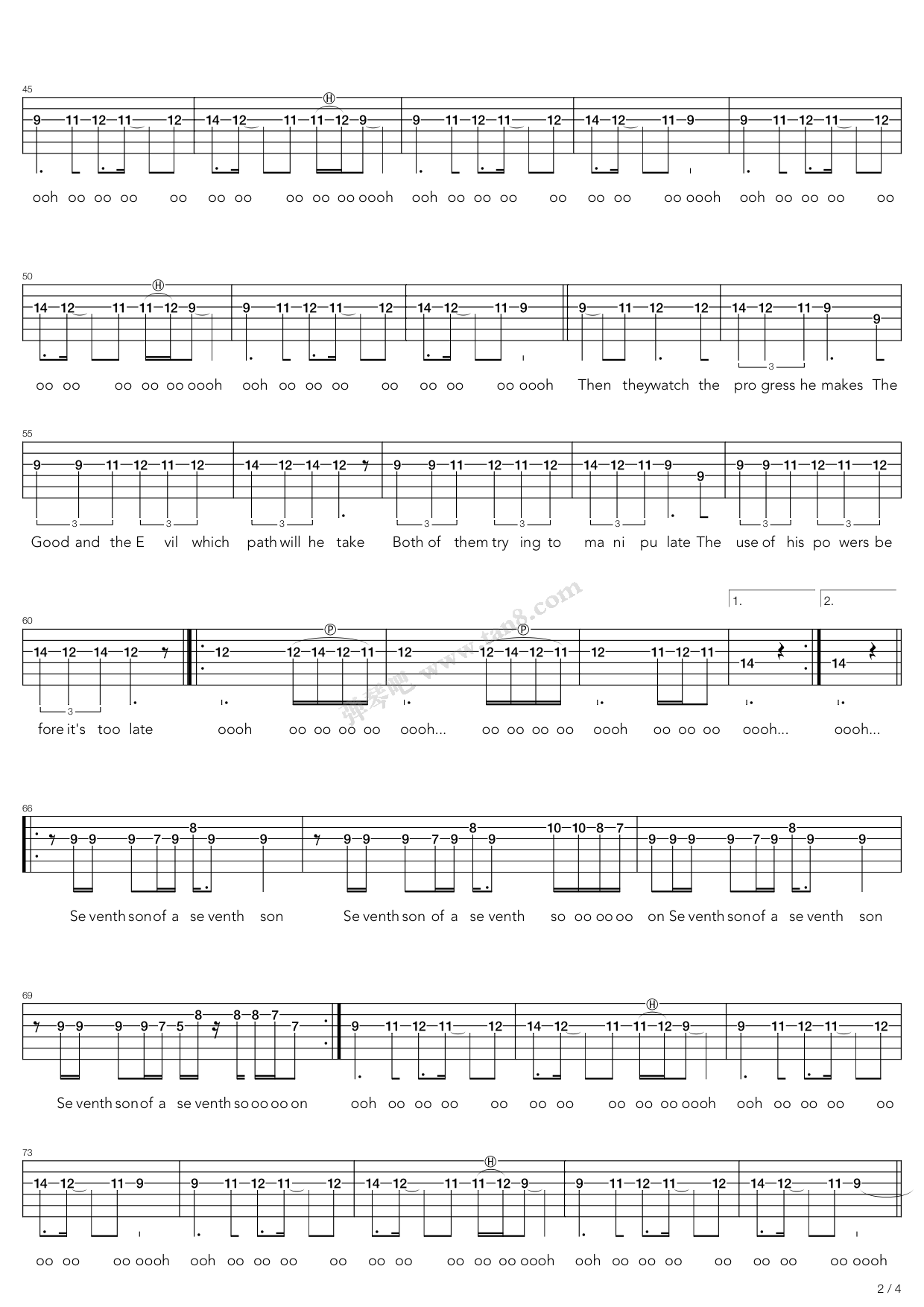 《Seventh Son Of A Seventh Son》吉他谱-C大调音乐网