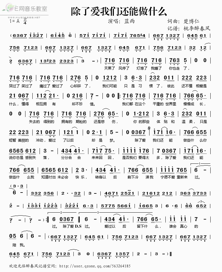 《除了爱我们还能做什么——蓝雨（简谱）》吉他谱-C大调音乐网