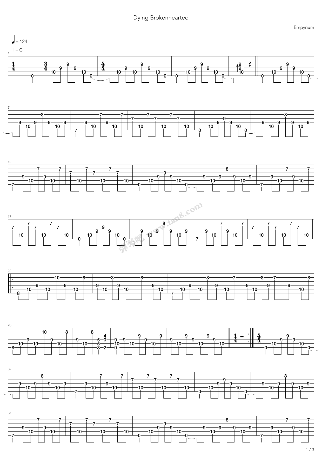 《Dying Brokenhearted》吉他谱-C大调音乐网