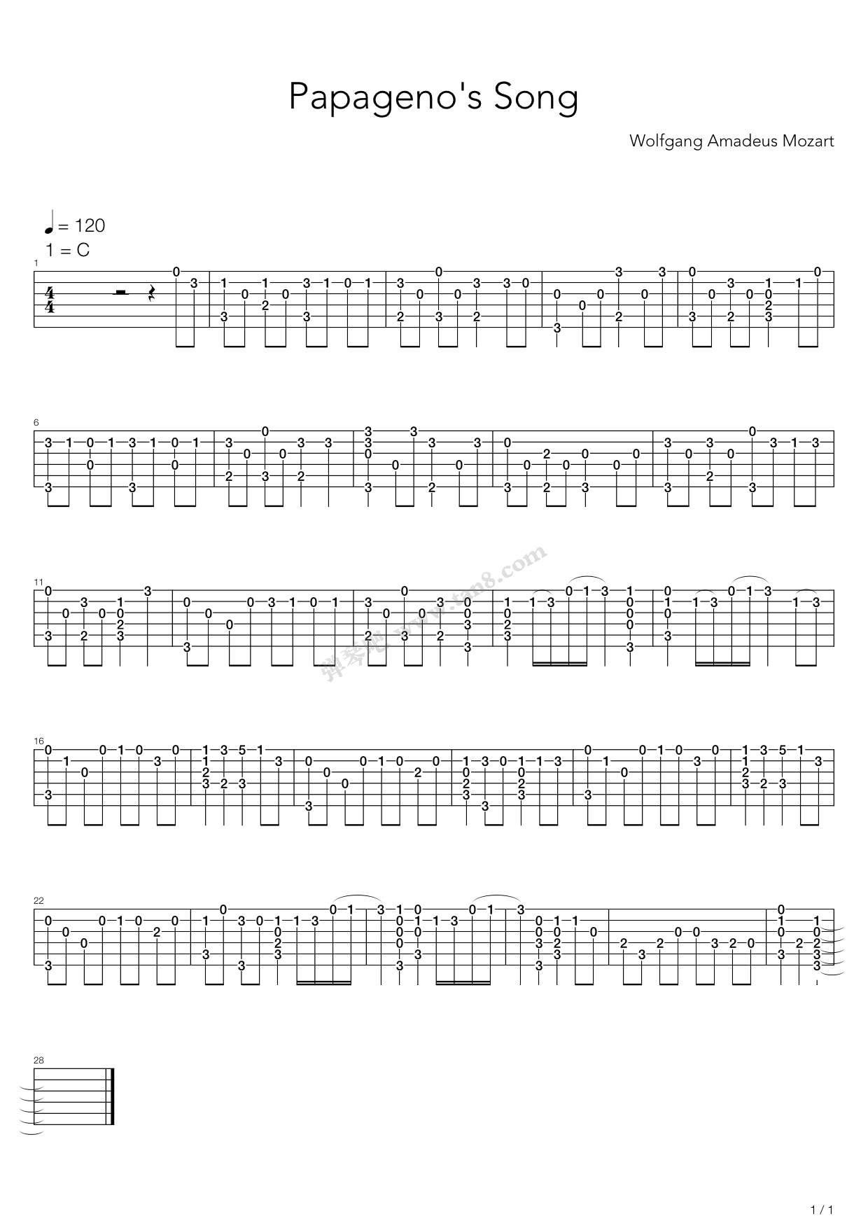 《Papagenos Song》吉他谱-C大调音乐网