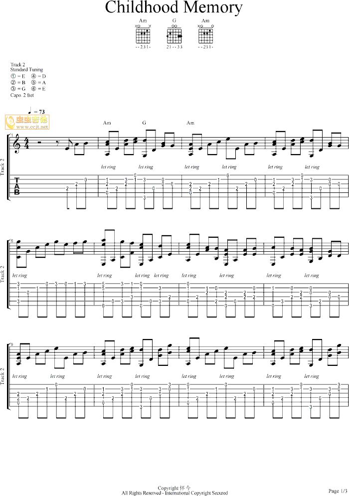 《童年-Childhood Memory》吉他谱-C大调音乐网