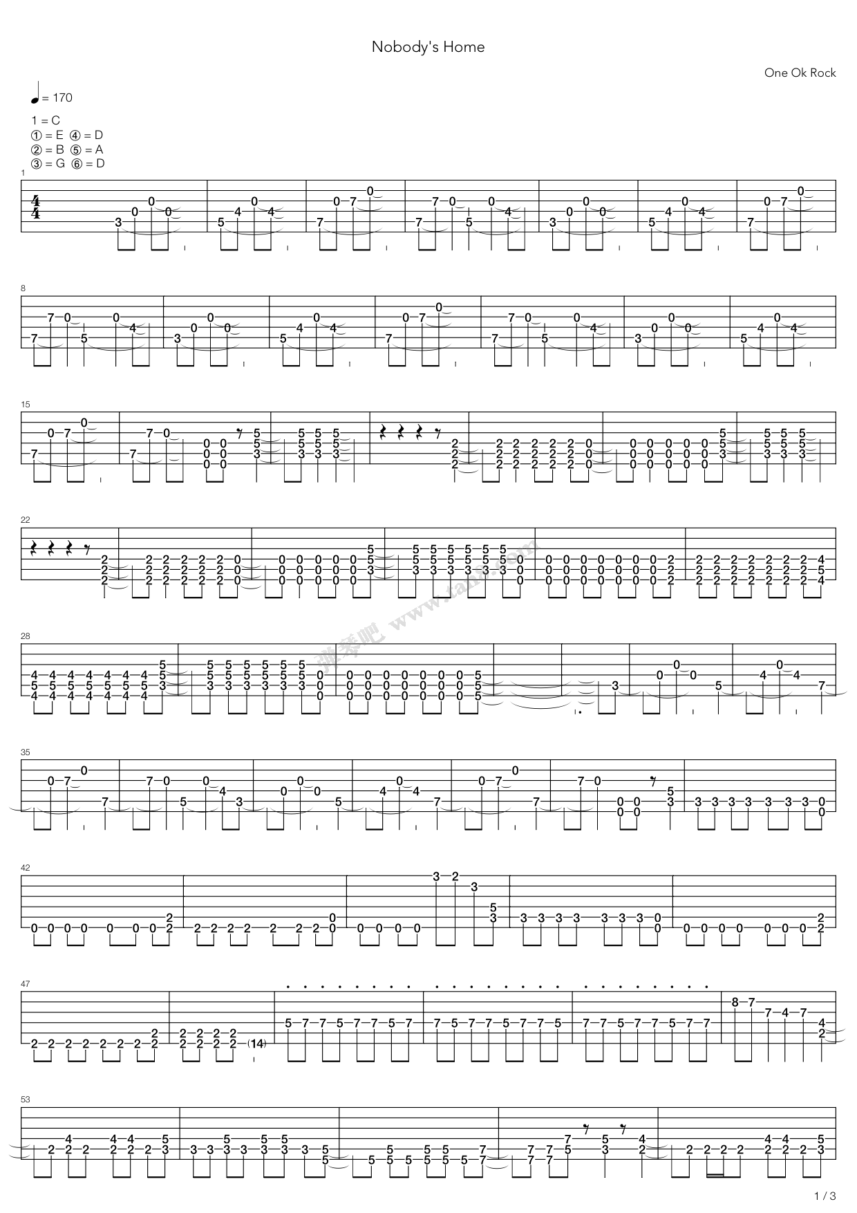《Nobodys Home》吉他谱-C大调音乐网