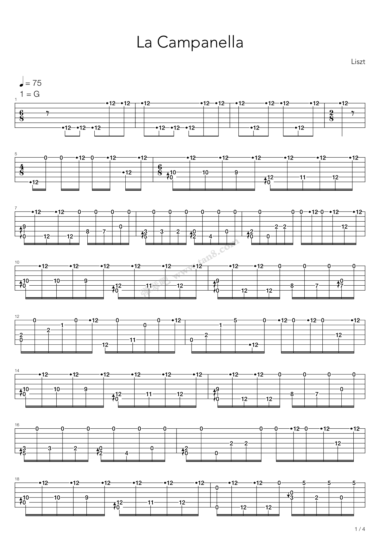 《La Campanella(钟)》吉他谱-C大调音乐网
