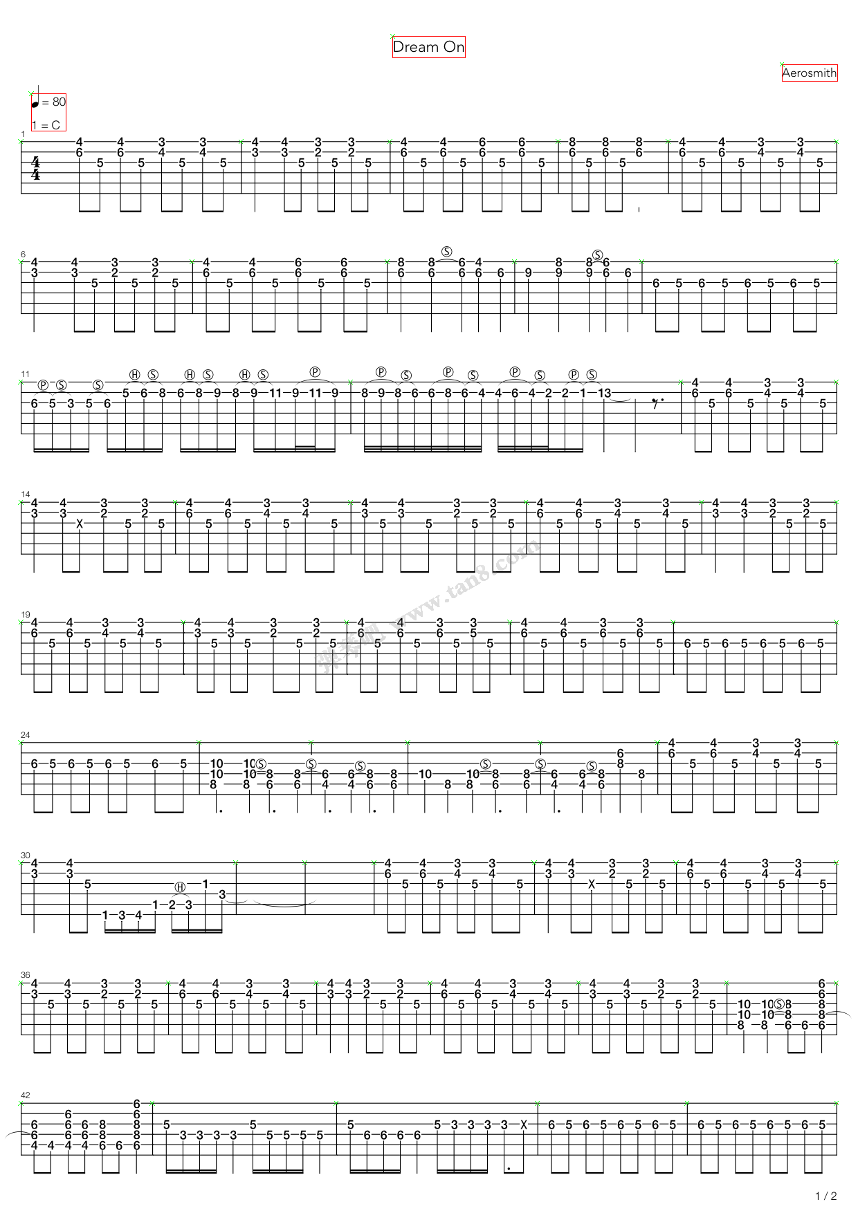 《Dream On》吉他谱-C大调音乐网